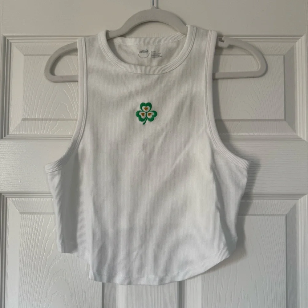 Old Navy White Tank Top with Green Floral Embroidery - Picture 1 of 4
